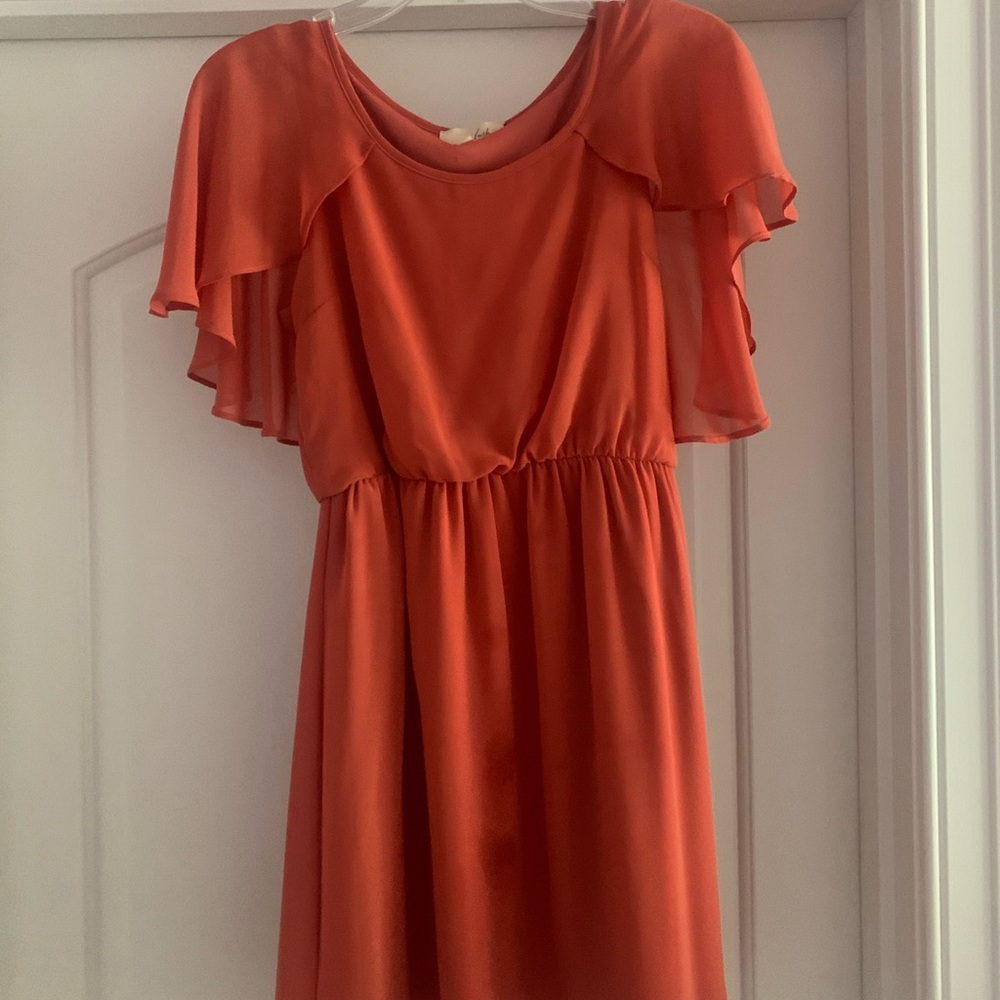 Orange Chiffon Dress with Ruffles Sleeves